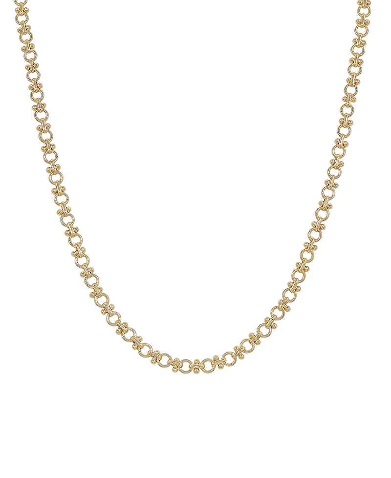 Small Round Ball & Bar Connect Flat Chain Short Necklace