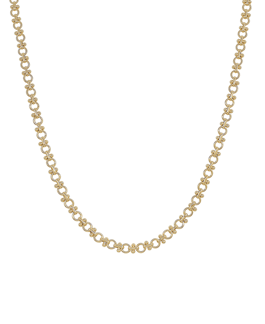 Small Round Ball & Bar Connect Flat Chain Short Necklace