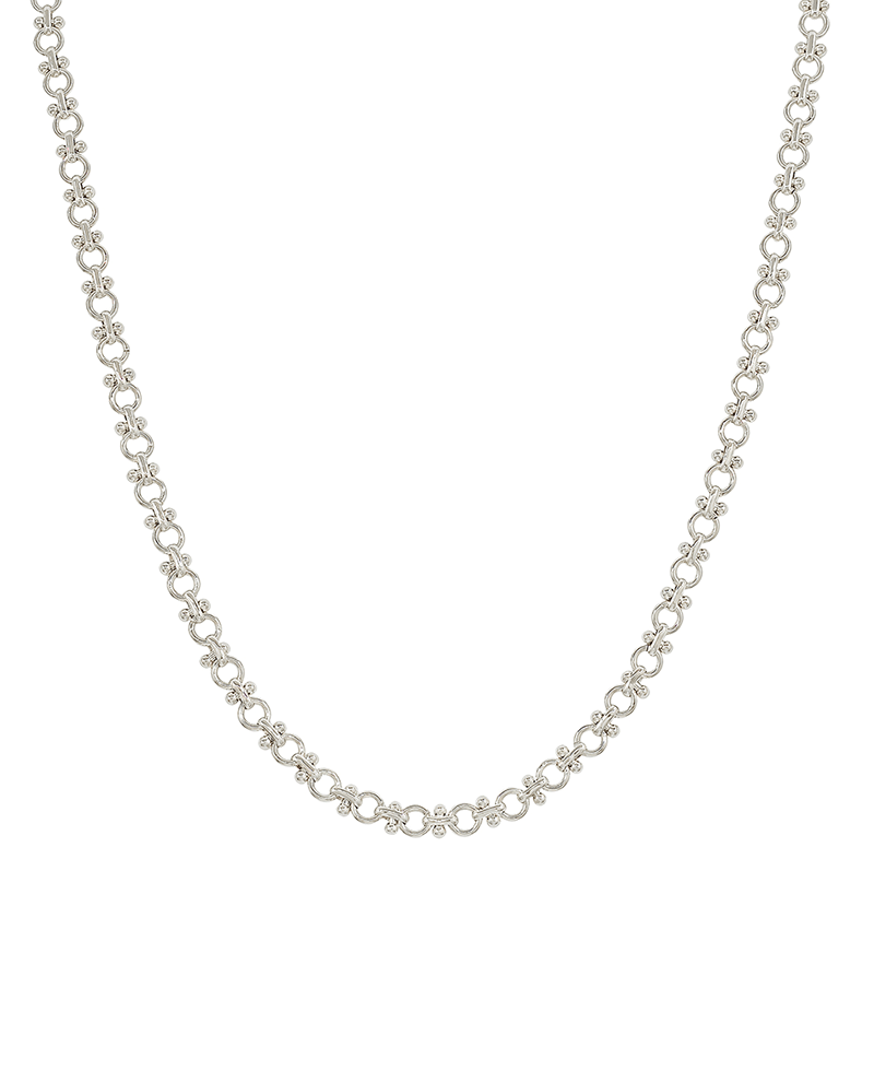 Small Round Ball & Bar Connect Flat Chain Short Necklace