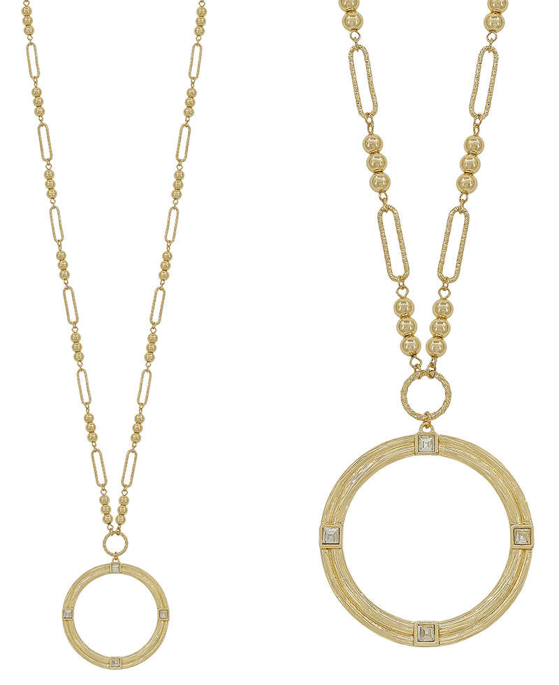 Round Pendant Clip Chain & CCB Body Long Necklace - 34"