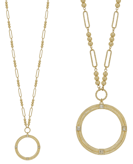 Round Pendant Clip Chain & CCB Body Long Necklace - 34"