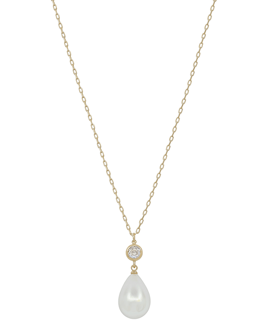 Crystal w/ Teardrop Pearl Short Necklace - 16"