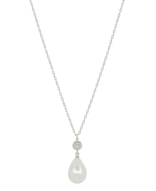 Crystal w/ Teardrop Pearl Short Necklace - 16"