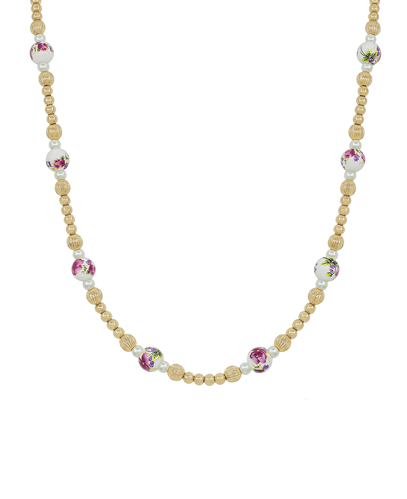 8mm Ceramic Bead & Pearl CCB Short Necklace - 16"