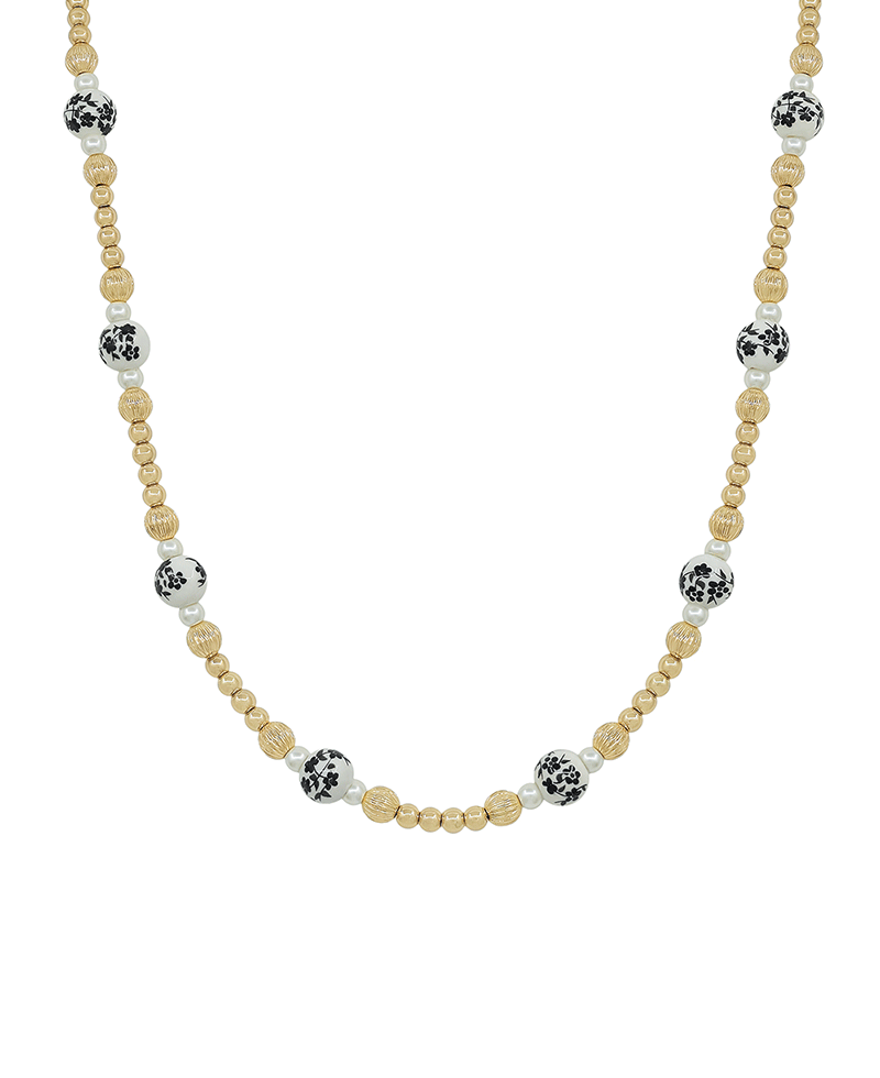 8mm Ceramic Bead & Pearl CCB Short Necklace - 16"