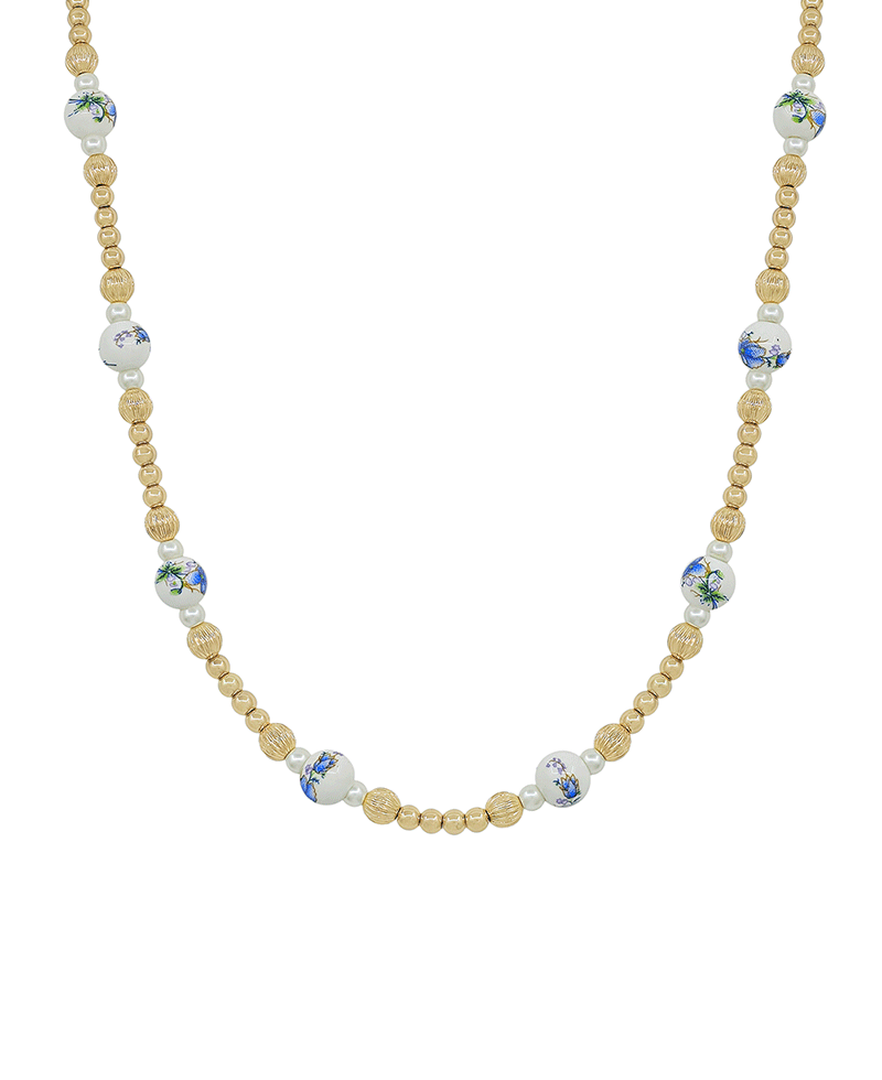 8mm Ceramic Bead & Pearl CCB Short Necklace - 16"