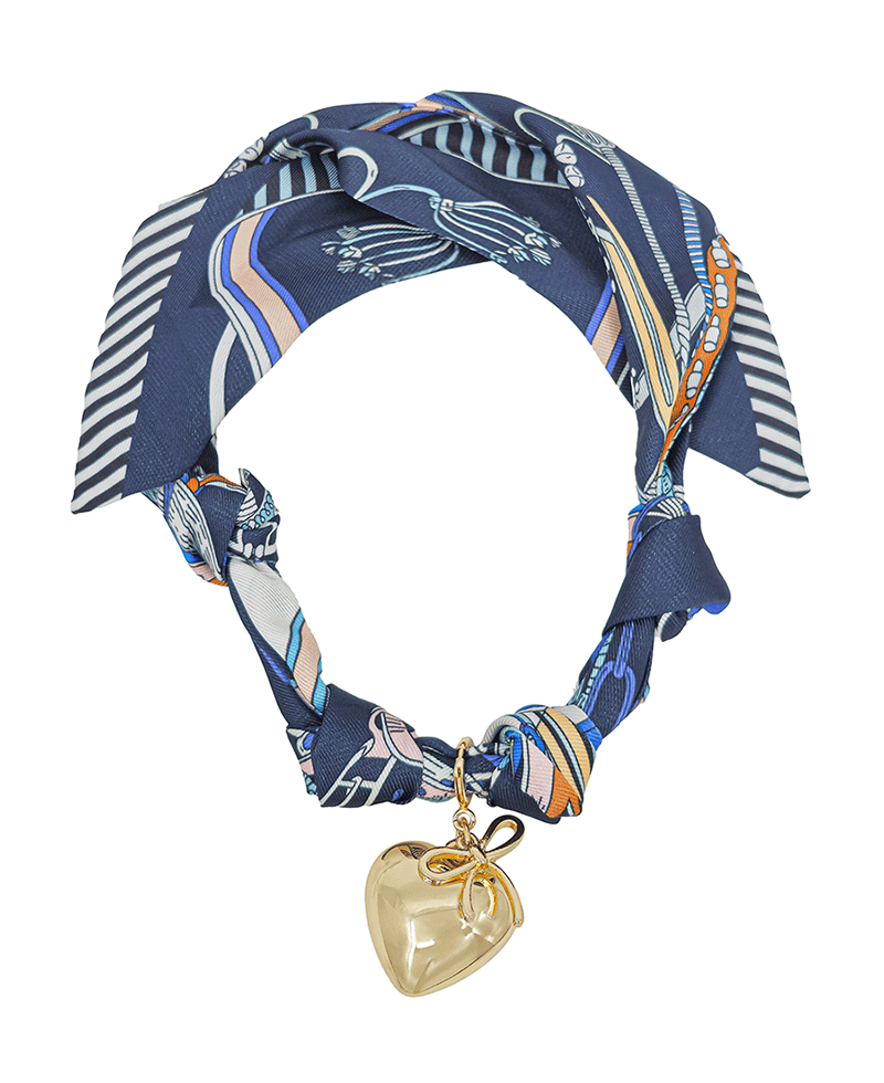 Heart & Ribbon Charm Ethnic Mood Scarf Necklace