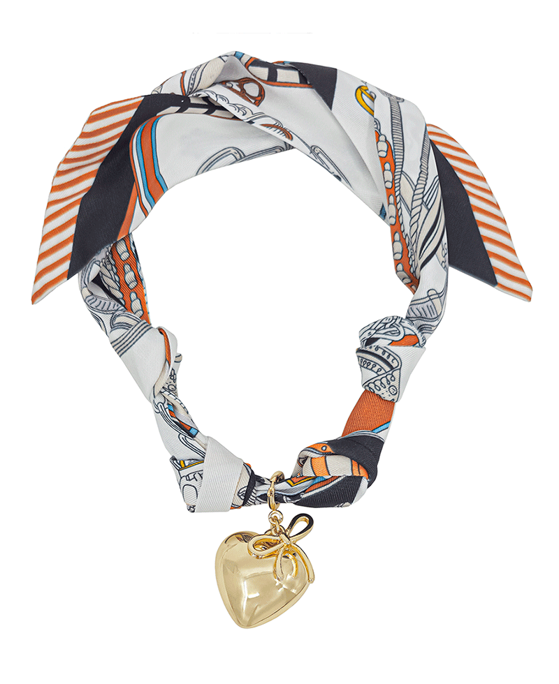 Heart & Ribbon Charm Ethnic Mood Scarf Necklace
