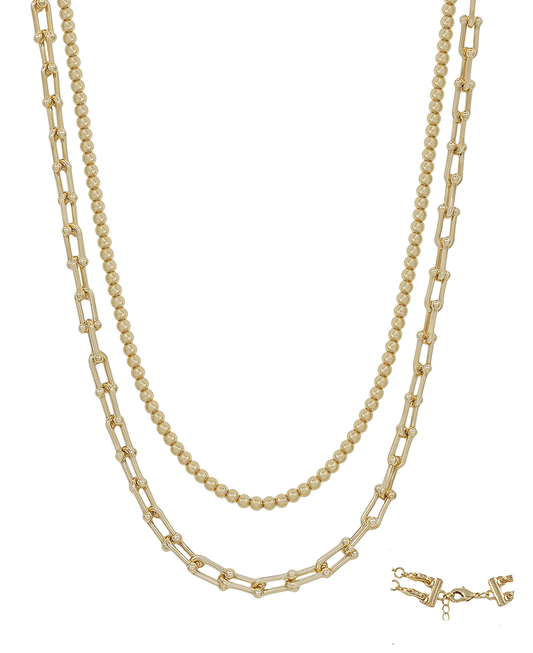 Layered Chain & 4mm CCB Short Necklace
