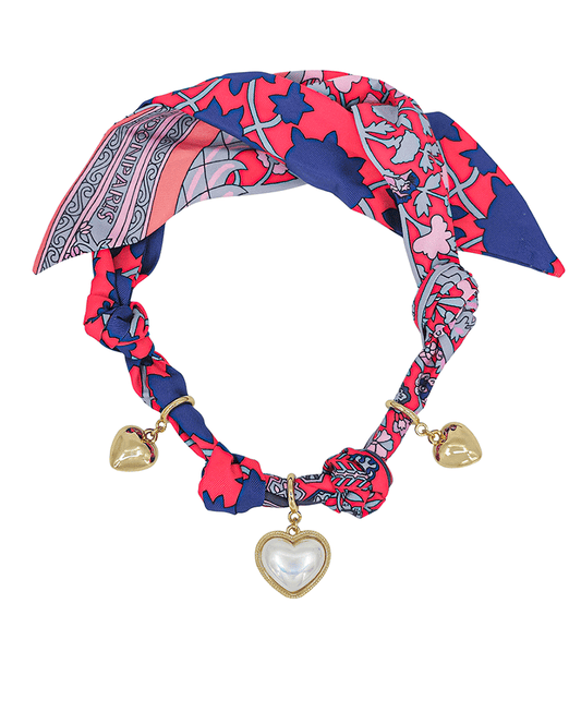 Heart Pearl & CCB Heart Charm Scarf Necklace