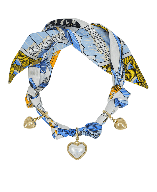 Heart Pearl & CCB Heart Charm Scarf Necklace