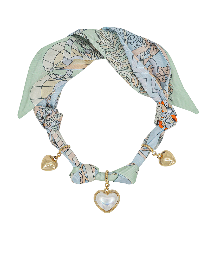 Heart Pearl & CCB Heart Charm Scarf Necklace