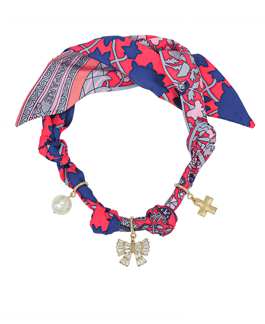 Crystal Ribbon w/ Charms Scarf Necklace