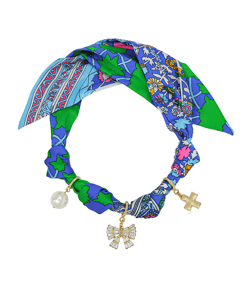 Crystal Ribbon w/ Charms Scarf Necklace
