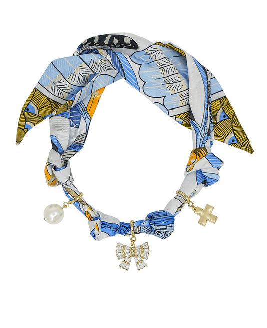 Crystal Ribbon w/ Charms Scarf Necklace