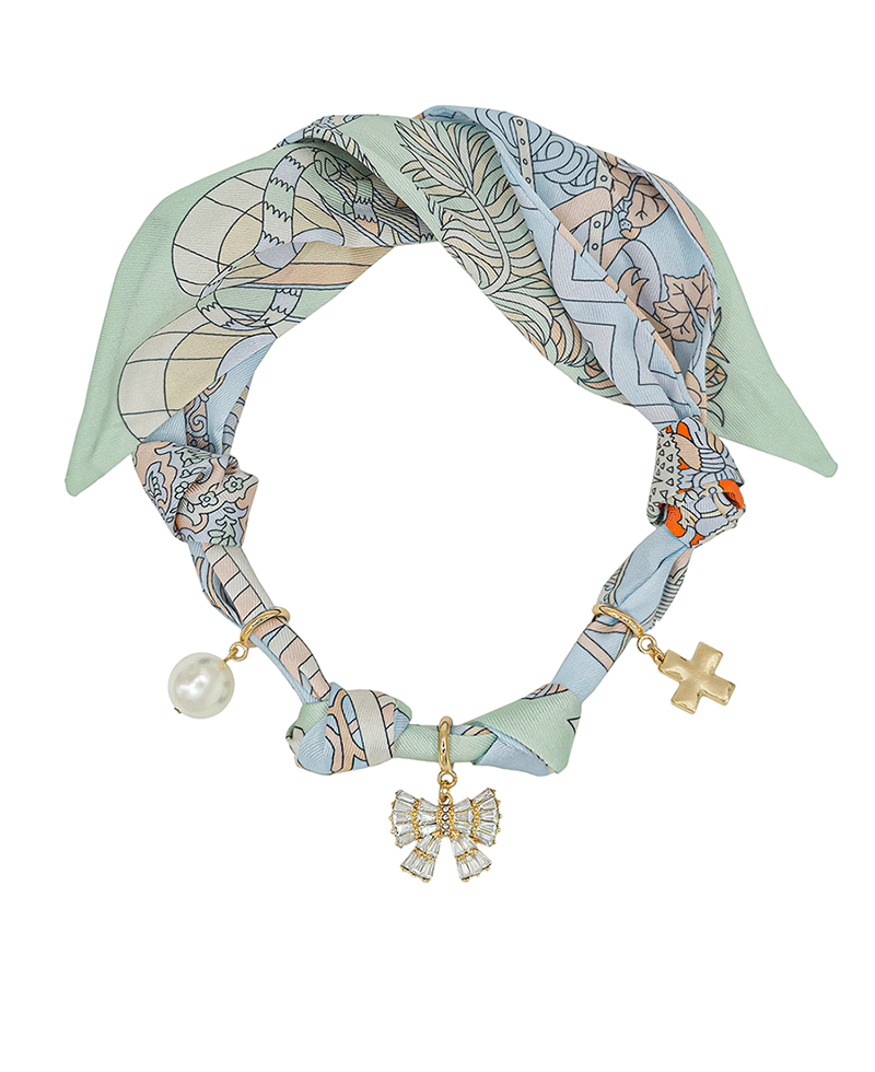 Crystal Ribbon w/ Charms Scarf Necklace