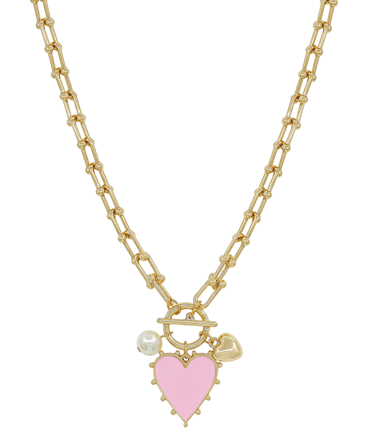 Epoxy Heart Charm Chain w/ Toggle Short Necklace