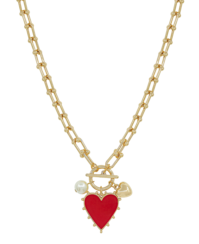 Epoxy Heart Charm Chain w/ Toggle Short Necklace