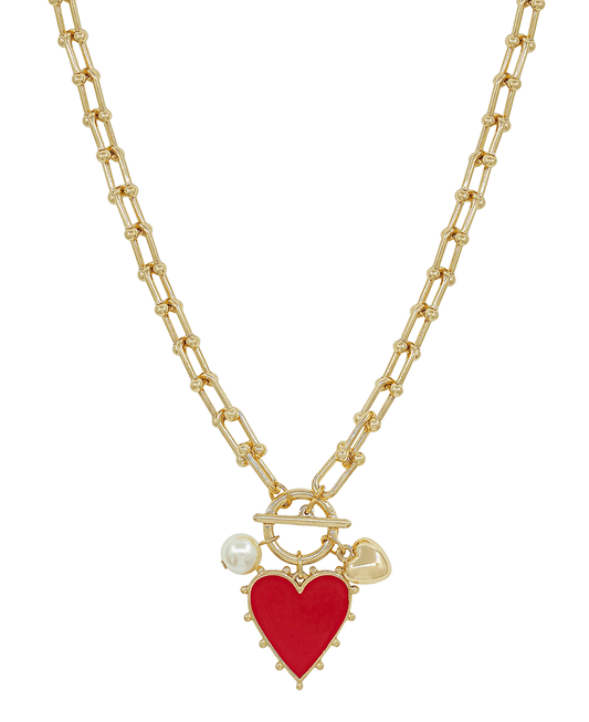 Epoxy Heart Charm Chain w/ Toggle Short Necklace