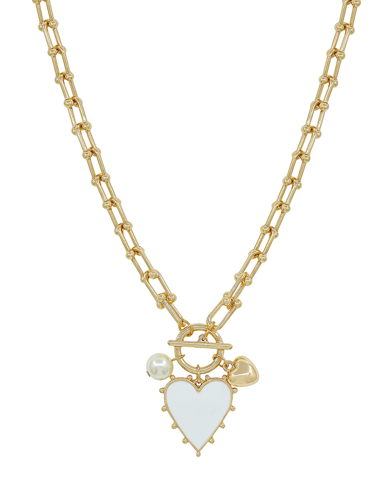 Epoxy Heart Charm Chain w/ Toggle Short Necklace
