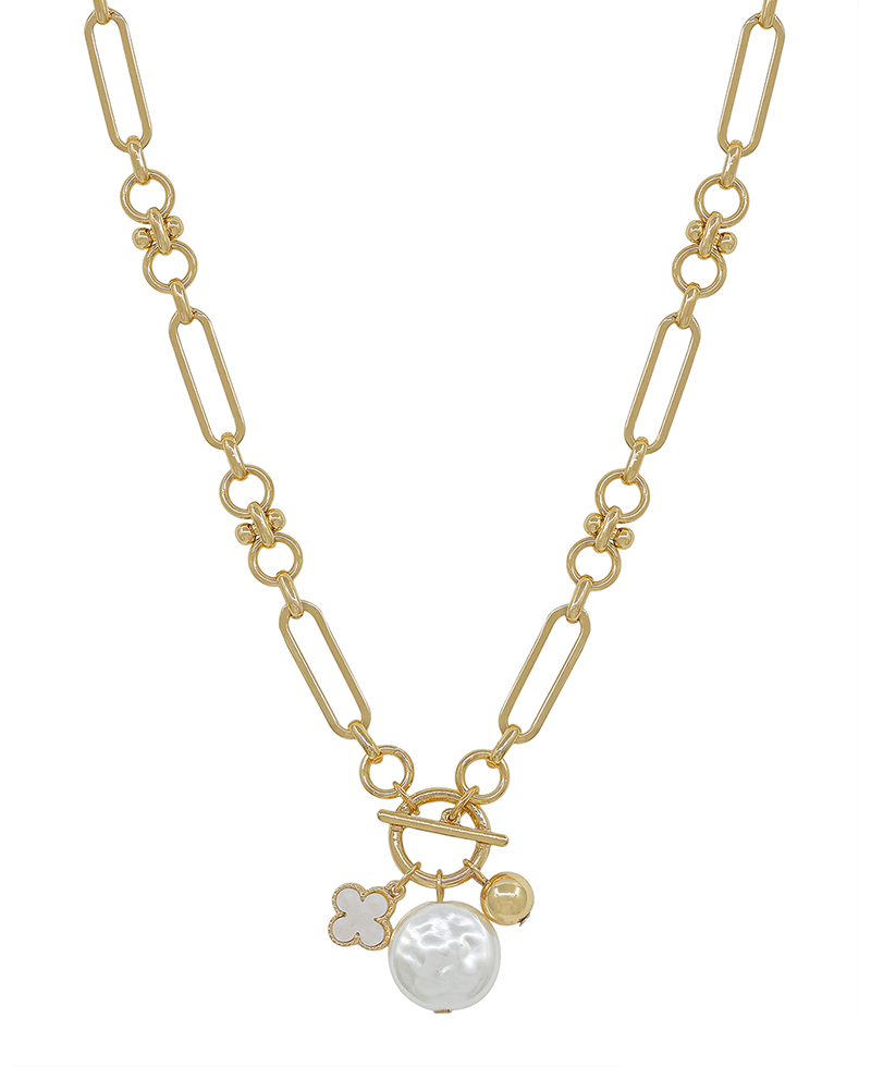 20mm Coin Pearl Chain w/ Toggle Short Necklace