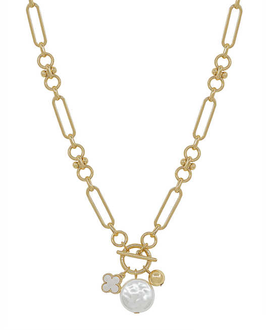 20mm Coin Pearl Chain w/ Toggle Short Necklace