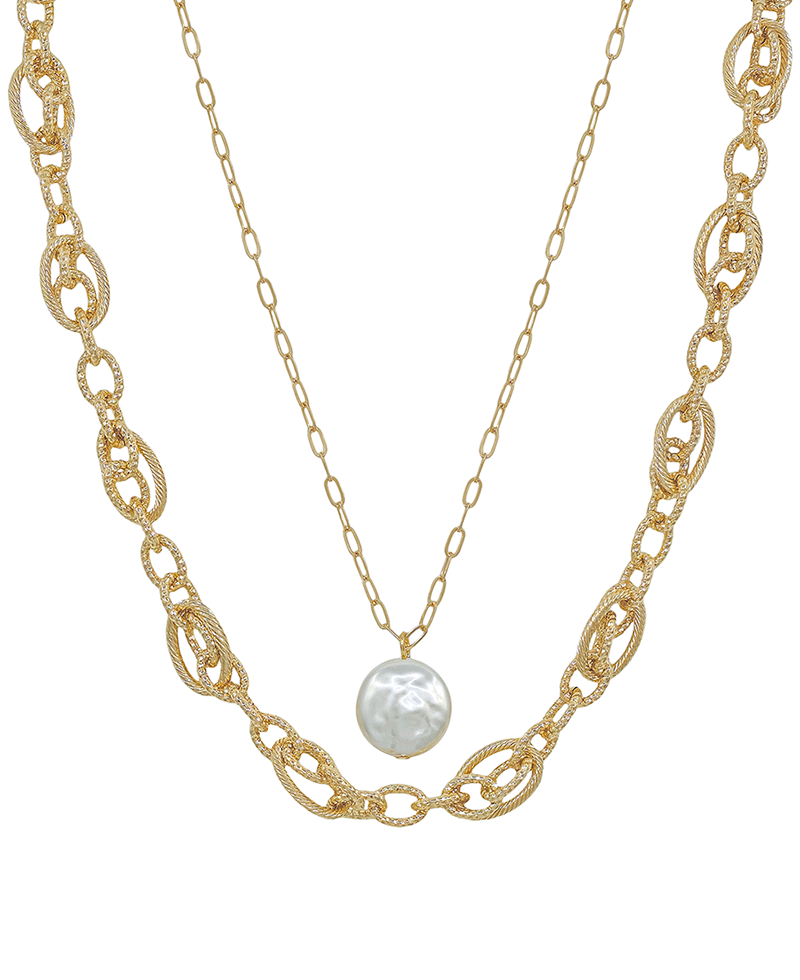 Chunky Chain & 15mm Pearl Layered Short Necklace