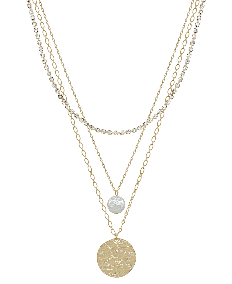 Layered Tennis Chain & Coin Pearl Short Necklace