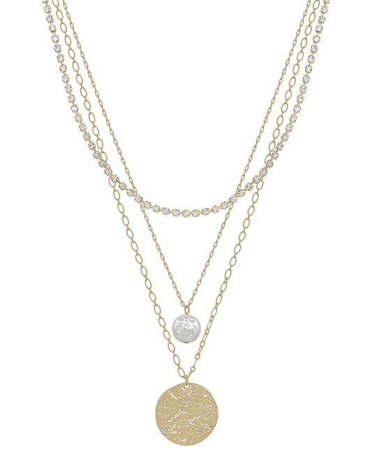 Layered Tennis Chain & Coin Pearl Short Necklace