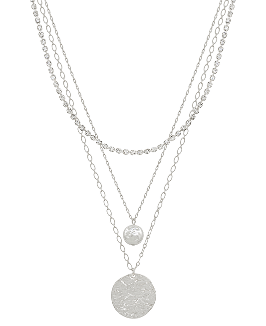 Layered Tennis Chain & Coin Pearl Short Necklace
