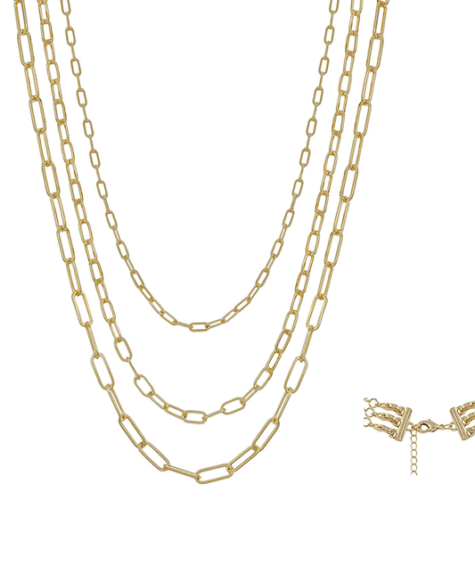 3 Layered Multi Flat Clip Chain Short Necklace