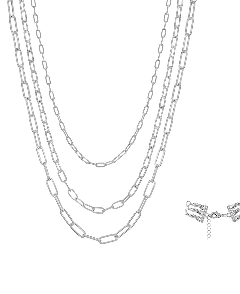 3 Layered Multi Flat Clip Chain Short Necklace