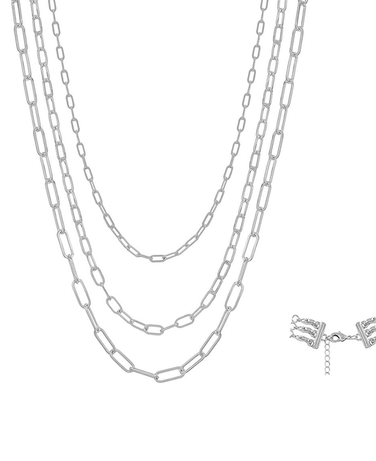 3 Layered Multi Flat Clip Chain Short Necklace