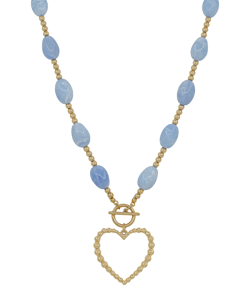 Heart Pendant Oval Resin & Metal Ball Short Necklace