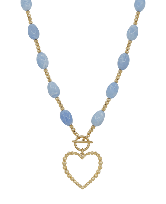 Heart Pendant Oval Resin & Metal Ball Short Necklace