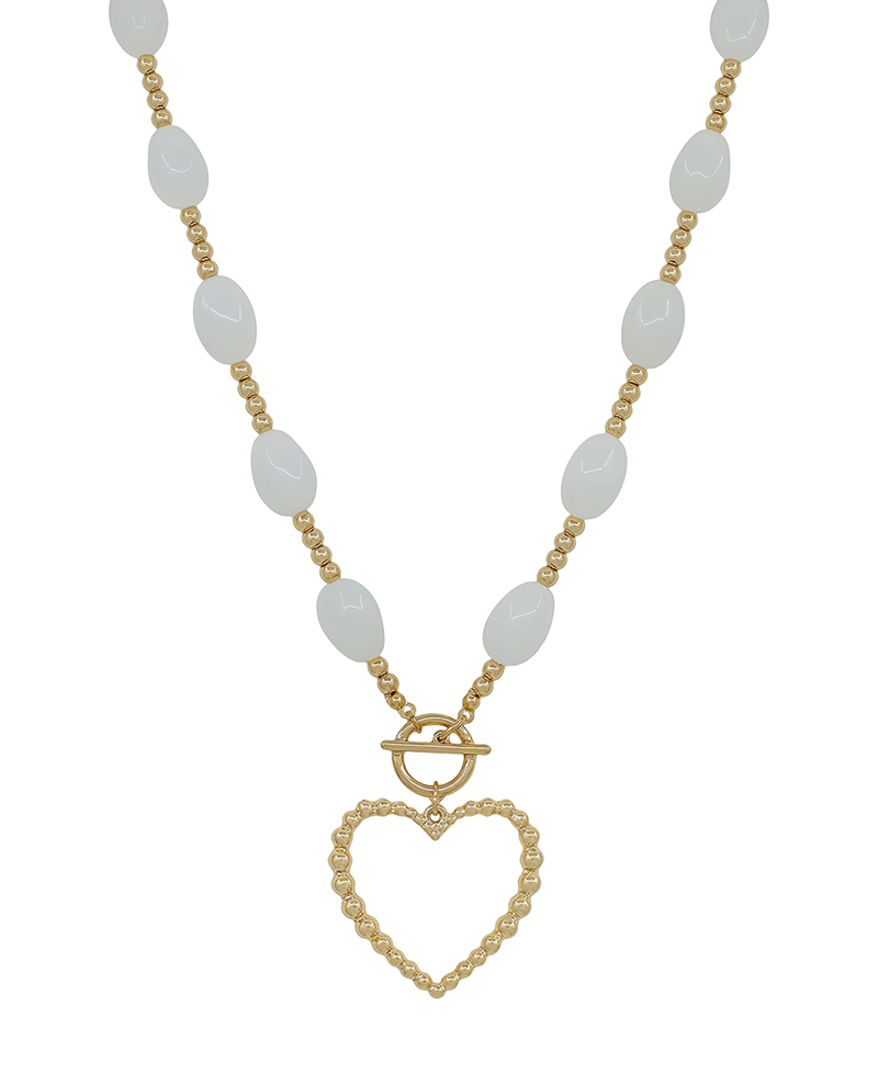 Heart Pendant Oval Resin & Metal Ball Short Necklace