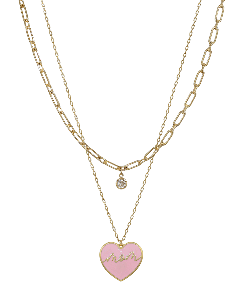 Layered Mom Heart Epoxy Short Necklace