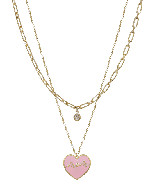 Layered Mom Heart Epoxy Short Necklace