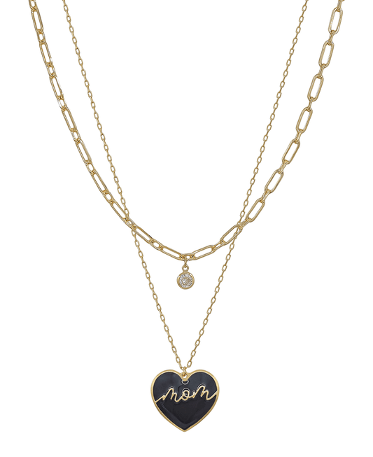 Layered Mom Heart Epoxy Short Necklace
