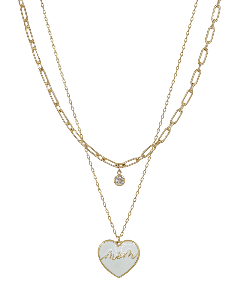 Layered Mom Heart Epoxy Short Necklace