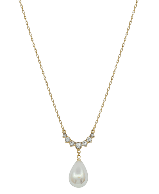 Teardrop Pearl w/ Angel Wing Crystal Short Necklace