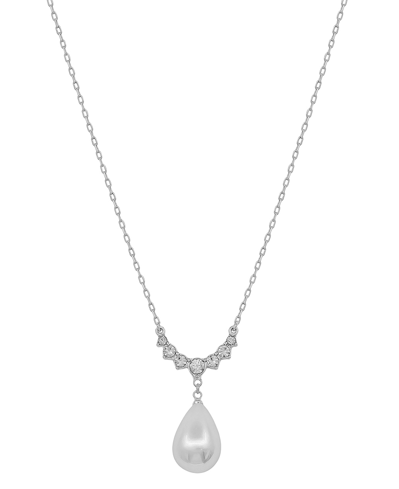 Teardrop Pearl w/ Angel Wing Crystal Short Necklace