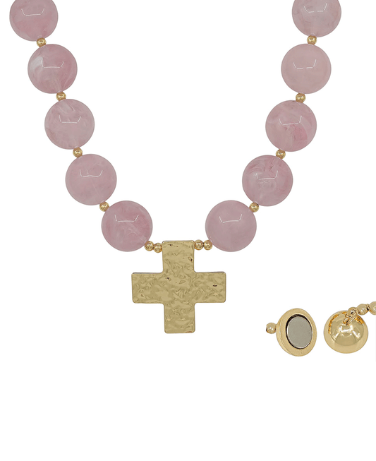 20mm Resin Ball w/ Hammered Cross Short Necklace