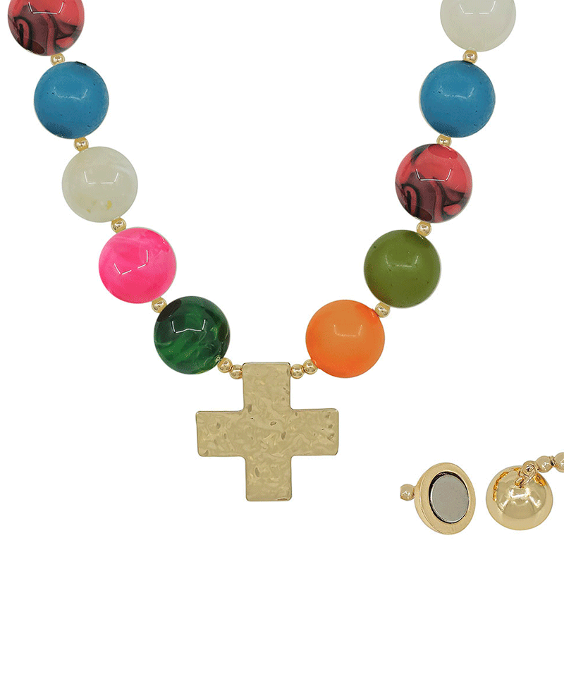 20mm Resin Ball w/ Hammered Cross Short Necklace