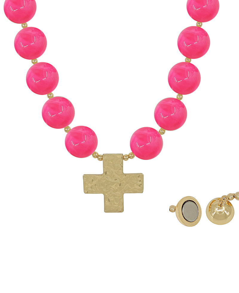 20mm Resin Ball w/ Hammered Cross Short Necklace