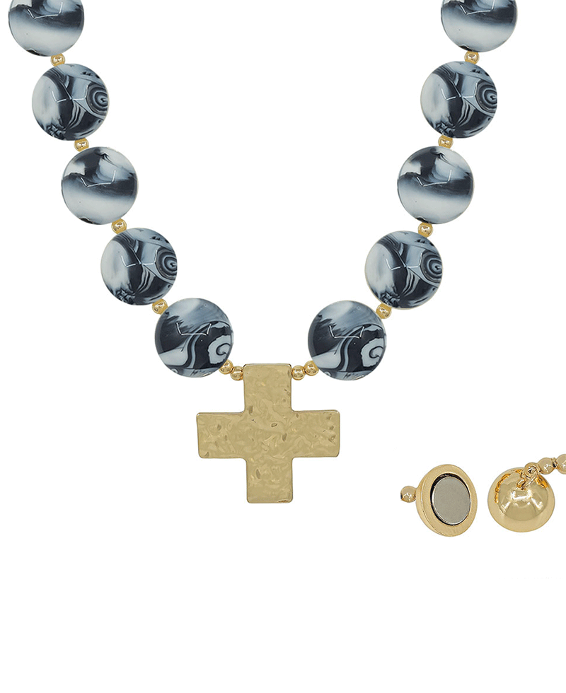 20mm Resin Ball w/ Hammered Cross Short Necklace