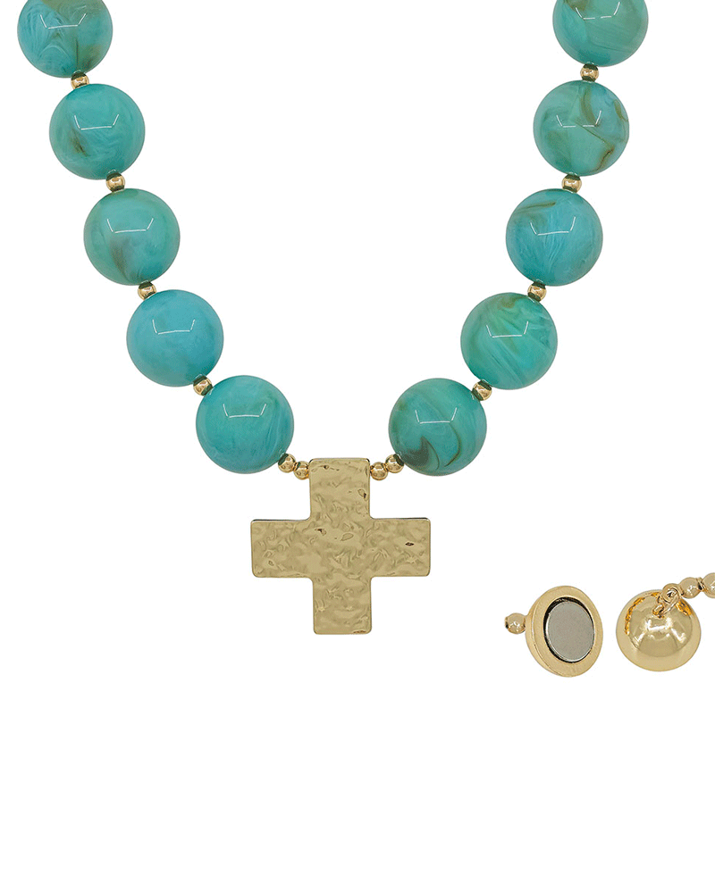 20mm Resin Ball w/ Hammered Cross Short Necklace