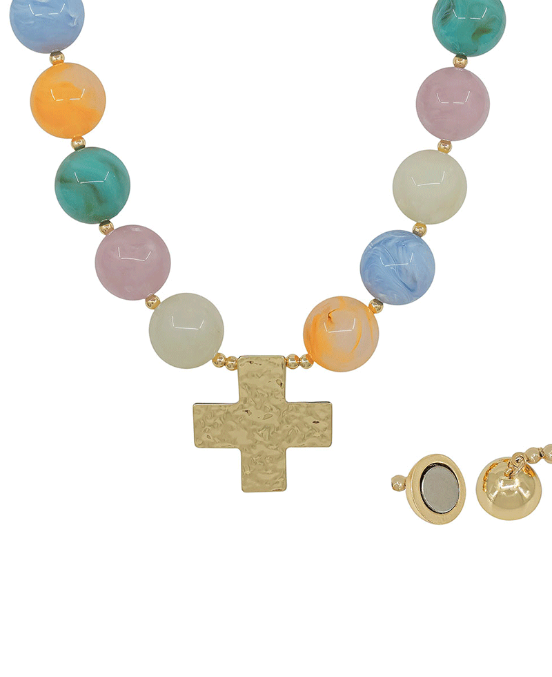 20mm Resin Ball w/ Hammered Cross Short Necklace