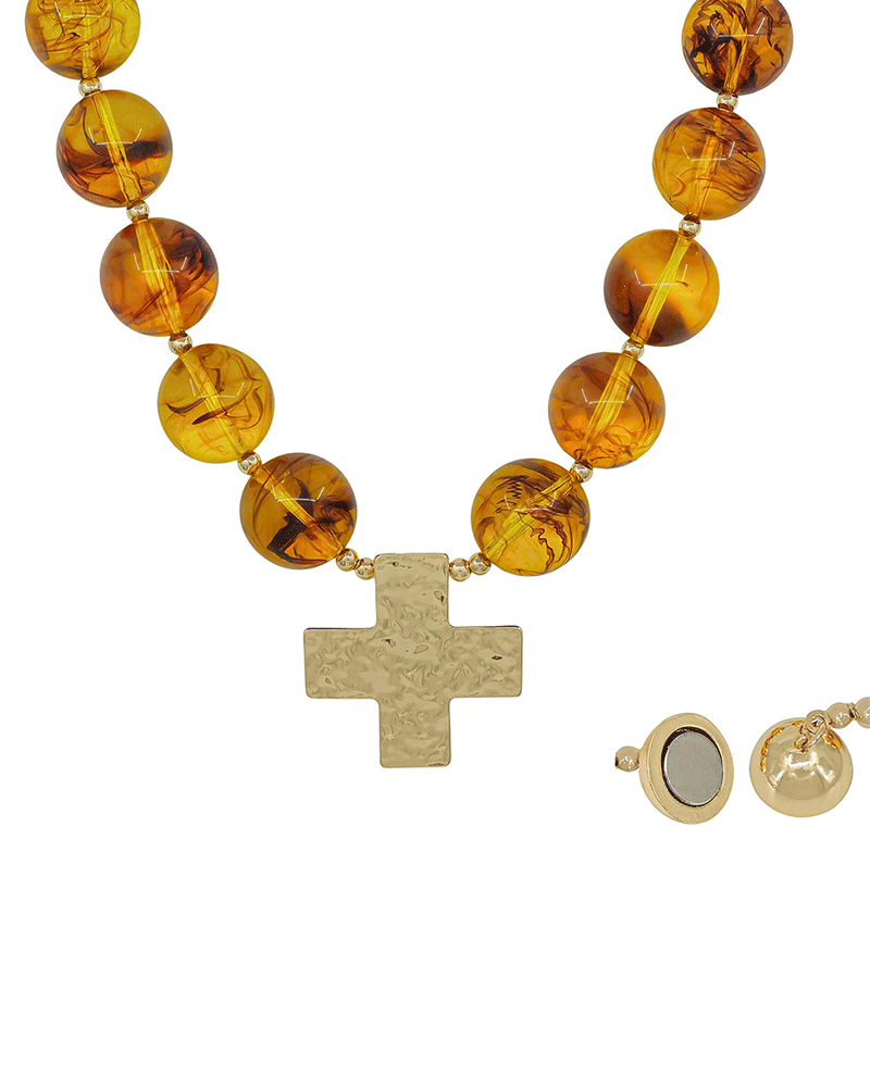 20mm Resin Ball w/ Hammered Cross Short Necklace