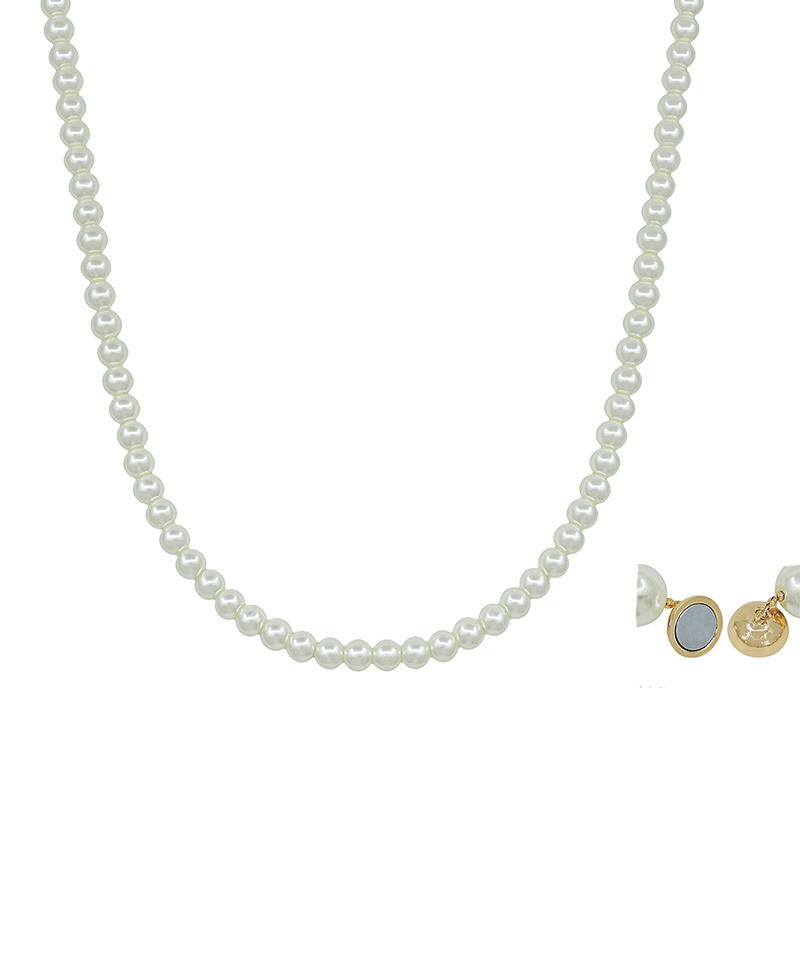5mm Glass Pearl Magnetic Short Necklace - 17"
